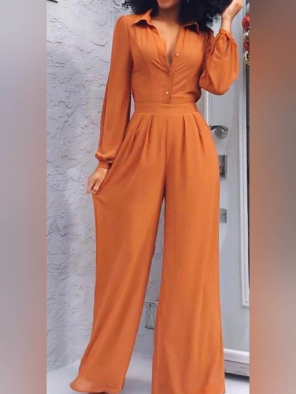 Fashion Nova Wide-Leg Button Front Jumpsuit